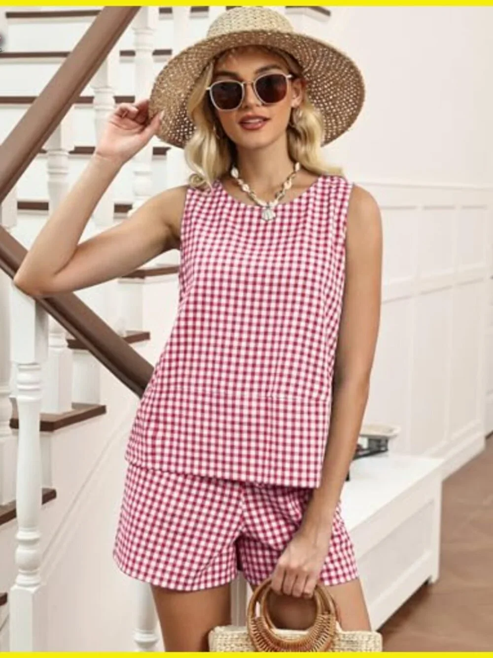Two Piece Shorts Set Summer Crew Neck Sleeveless Tank Top and Bottom Matching